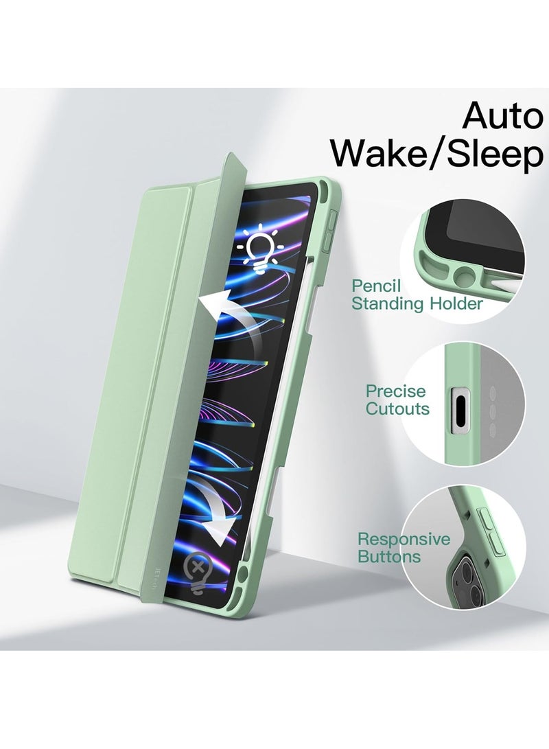 MIGOFAST iPad Pro 11-Inch M4 2024 (5th Generation) with Pencil Holder, Clear Transparent Back Shell Slim Stand Shockproof Tablet Cover, Auto Wake/Sleep Light Green - Image 3