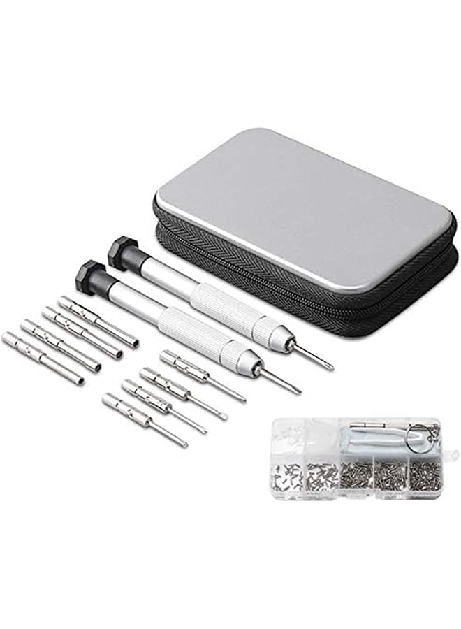 promass Screwdriver Set, Eyeglass repair kit with 10-style screwdrivers/nose pads/4 in 1 portable screwdrivers/ear hook/tweezer and 500pcs eye repair screw - Image 1