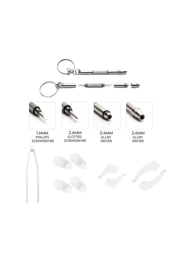promass Screwdriver Set, Eyeglass repair kit with 10-style screwdrivers/nose pads/4 in 1 portable screwdrivers/ear hook/tweezer and 500pcs eye repair screw - Image 5