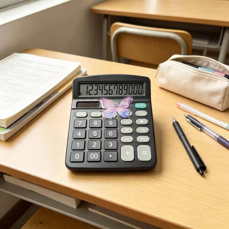 Black Solar Powered Butterfly Calculator with 12 Digit Screen - Image 5