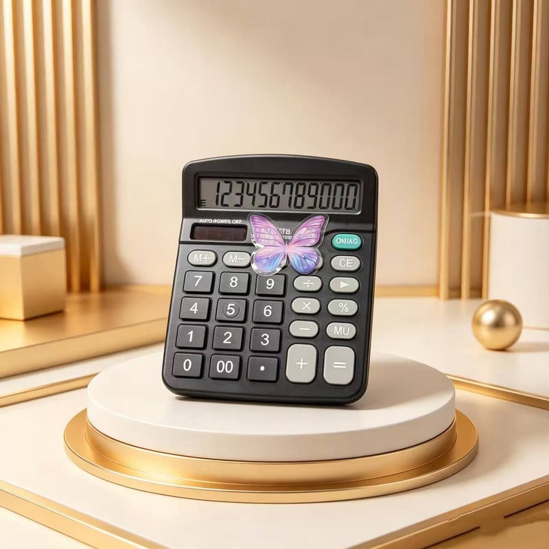 Black Solar Powered Butterfly Calculator with 12 Digit Screen - Image 1
