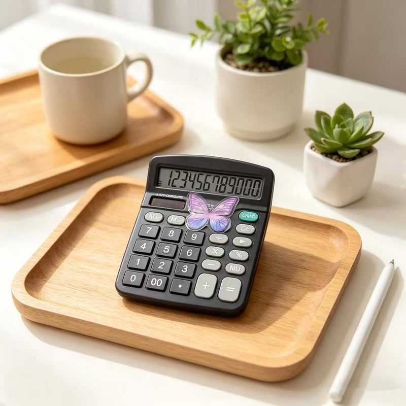 Black Solar Powered Butterfly Calculator with 12 Digit Screen - Image 3