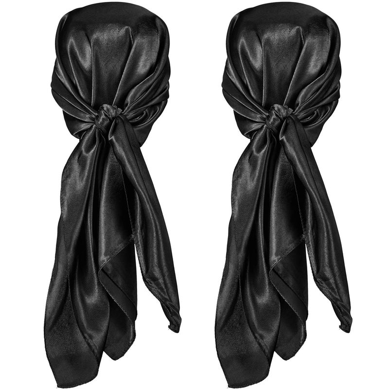 SATINIOR 35 Inch Silky Head Scarf 2 Pcs Large Square Neck Scarf Sleeping Hair Wrapping Satin Bandana for Women (Black, Classic) - Image 1