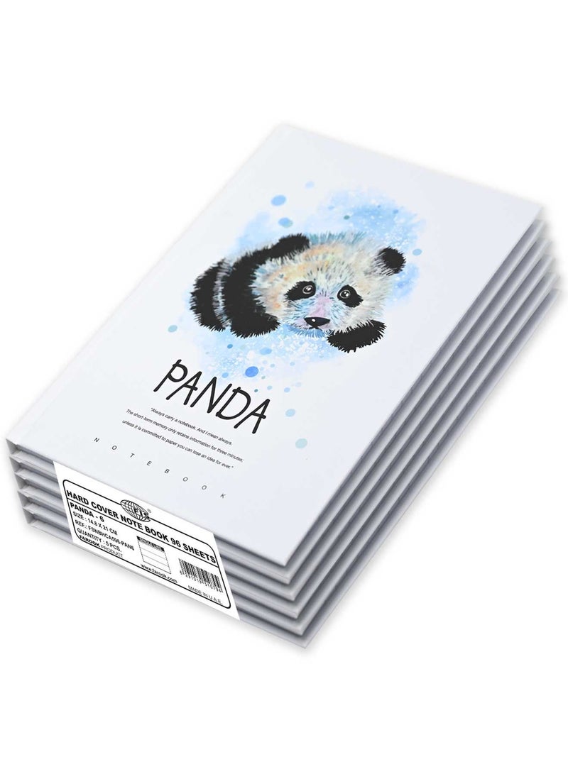 FIS 5 Pieces Hard Cover Notebook 96 Sheets A5 Panda Design - Image 1