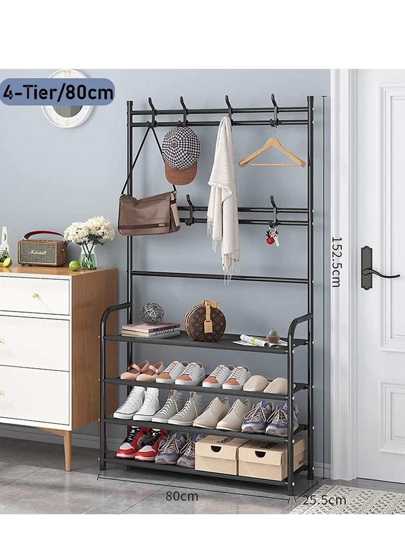 AGD Professional Multifunctional Coat and Shoe Rack with 4 Shelves Shoe Storage Rack with Clothes Hanger Hooks for Bedroom and Bathroom Entrance 80*25.5*152.5 cm  - Image 1