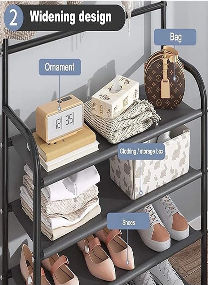 AGD Professional Multifunctional Coat and Shoe Rack with 4 Shelves Shoe Storage Rack with Clothes Hanger Hooks for Bedroom and Bathroom Entrance 80*25.5*152.5 cm  - Image 5