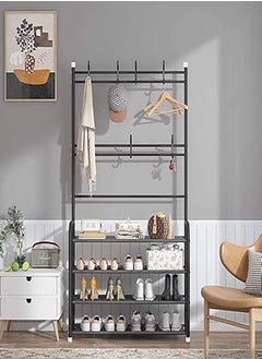 AGD Professional Multifunctional Coat and Shoe Rack with 4 Shelves Shoe Storage Rack with Clothes Hanger Hooks for Bedroom and Bathroom Entrance 80*25.5*152.5 cm  - Image 2