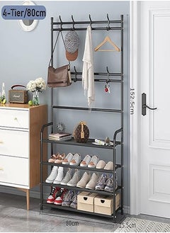 AGD Professional Multifunctional Coat and Shoe Rack with 4 Shelves Shoe Storage Rack with Clothes Hanger Hooks for Bedroom and Bathroom Entrance 80*25.5*152.5 cm  - Image 3