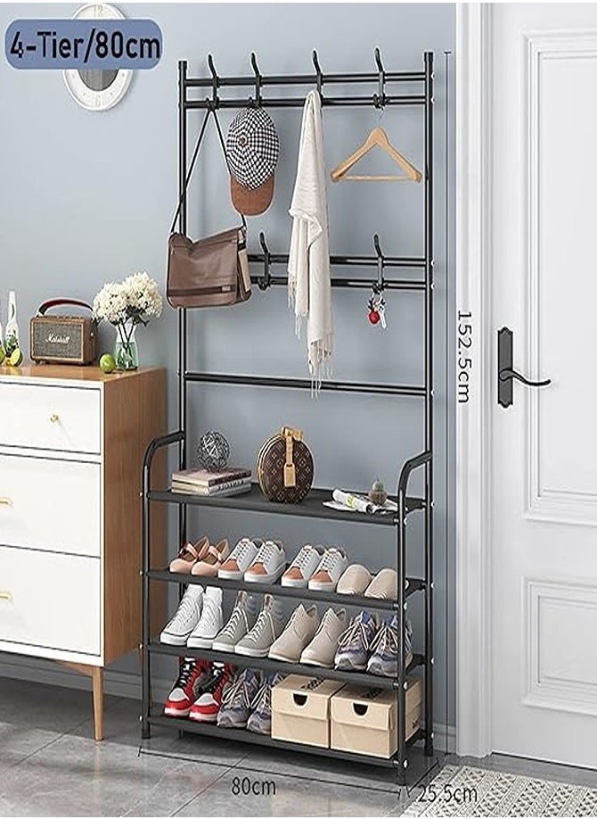 AGD Professional Multifunctional Coat and Shoe Rack with 4 Shelves Shoe Storage Rack with Clothes Hanger Hooks for Bedroom and Bathroom Entrance 80*25.5*152.5 cm  - Image 3