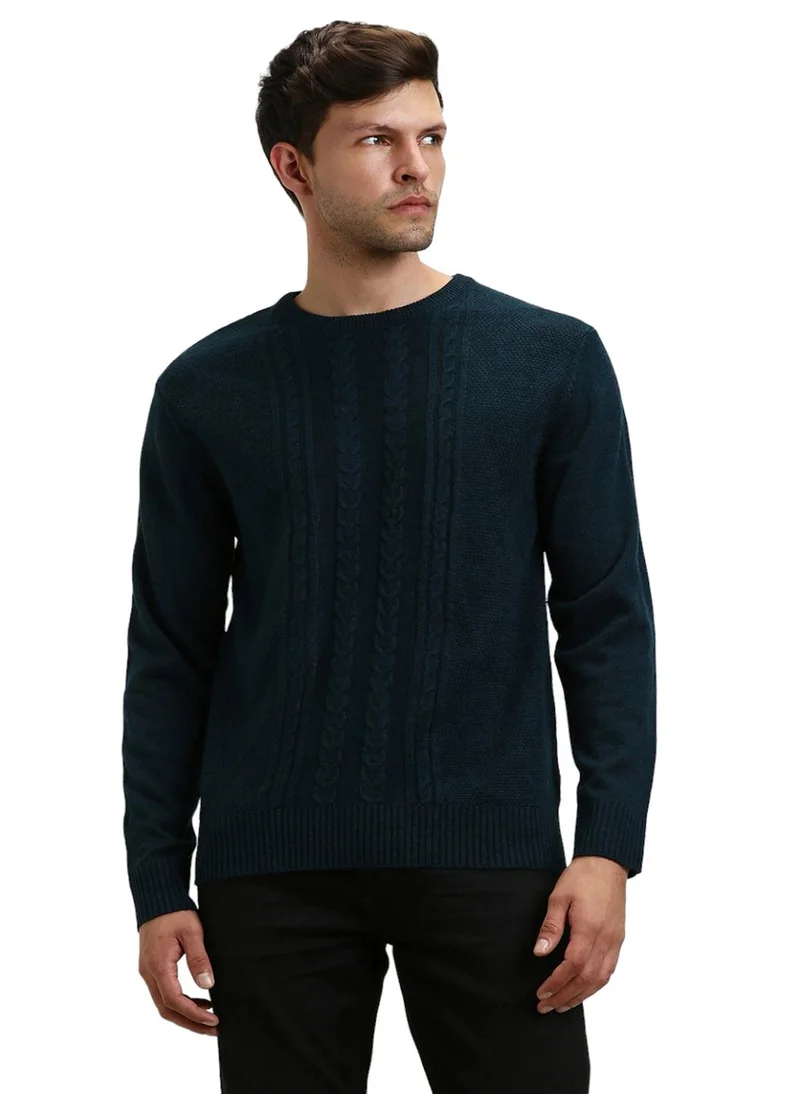 Dennis Lingo Sage Green Regular Fit Sweater for Men - 100% Acrylic, Self Design, Round Neck, Full Sleeves, Casual