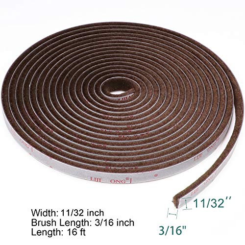 TORRAMI Brush Weather Stripping Adhesive for Window and Door 11/32 inch x 3/16 inch x 16 ft, Windproof Dustproof Energy-Efficient Weather Seal, Brown - Image 2