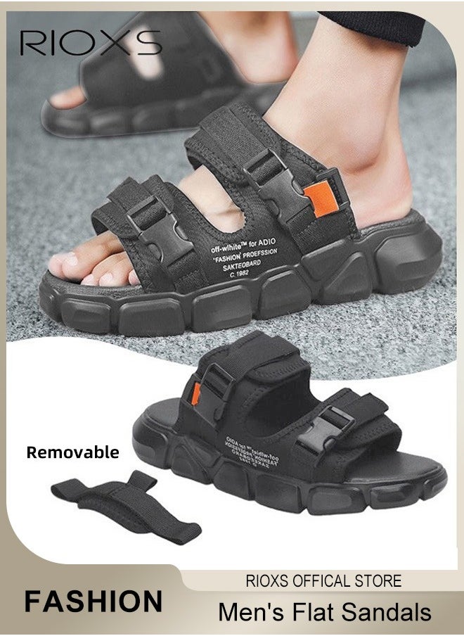 RIOXS Flat Sandals For Men, Men's Casual Open Toe Water Sandal, Non Slip Beach Sandals, Pool Slide Sandal With Adjustable Back Strap, Outdoor Walking Sandals, Lightweight Athletic Sandals  - Image 1