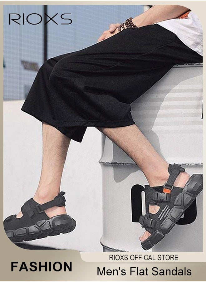 RIOXS Flat Sandals For Men, Men's Casual Open Toe Water Sandal, Non Slip Beach Sandals, Pool Slide Sandal With Adjustable Back Strap, Outdoor Walking Sandals, Lightweight Athletic Sandals  - Image 2