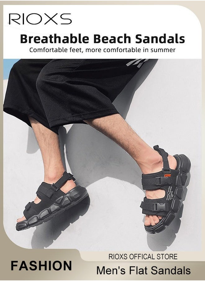 RIOXS Flat Sandals For Men, Men's Casual Open Toe Water Sandal, Non Slip Beach Sandals, Pool Slide Sandal With Adjustable Back Strap, Outdoor Walking Sandals, Lightweight Athletic Sandals  - Image 4