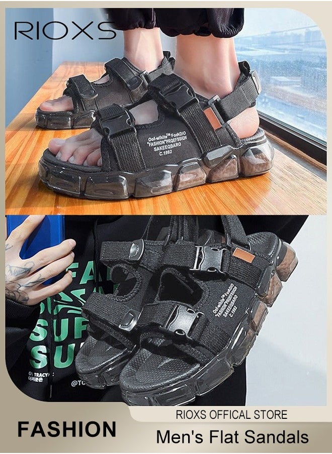 RIOXS Flat Sandals For Men, Men's Casual Open Toe Water Sandal, Non Slip Beach Sandals, Pool Slide Sandal With Adjustable Back Strap, Outdoor Walking Sandals, Lightweight Athletic Sandals  - Image 3