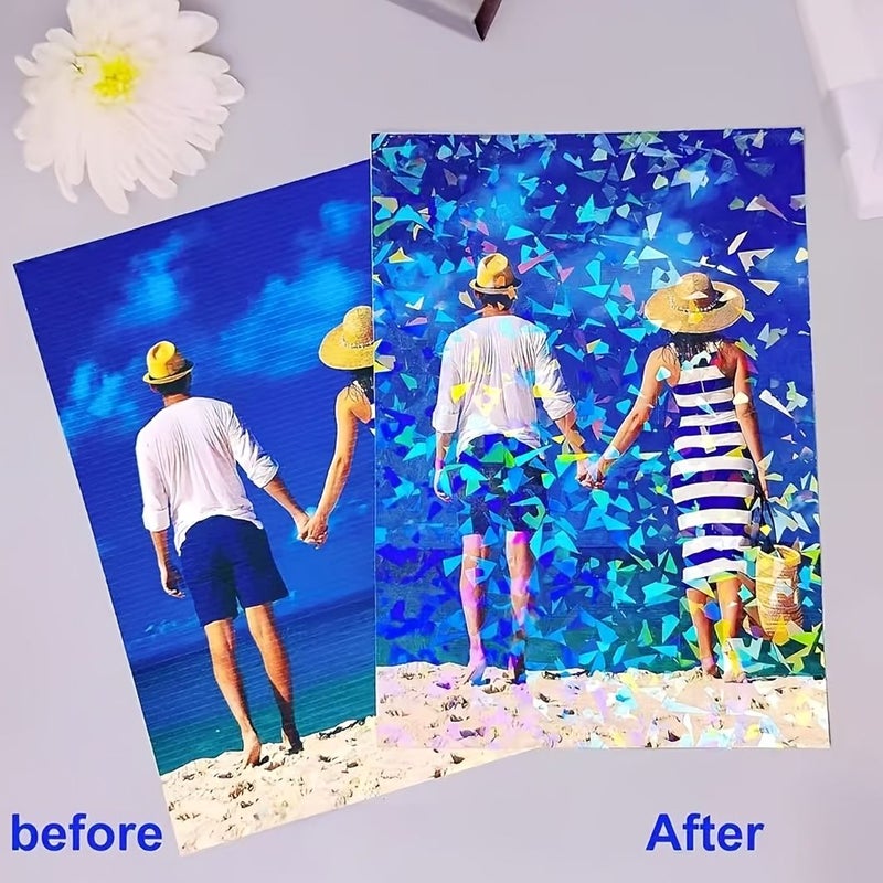 A4 Holographic Cold Lamination Film 10 Sheets Self Adhesive Broken Glass Pattern Vinyl Sticker Paper For Photos Crafts DIY Scrapbooking No Machine Needed - Image 3