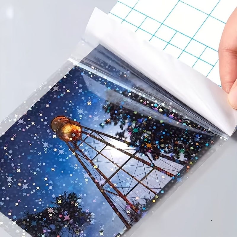 A4 Holographic Cold Lamination Film 10 Sheets Self Adhesive Broken Glass Pattern Vinyl Sticker Paper For Photos Crafts DIY Scrapbooking No Machine Needed - Image 2