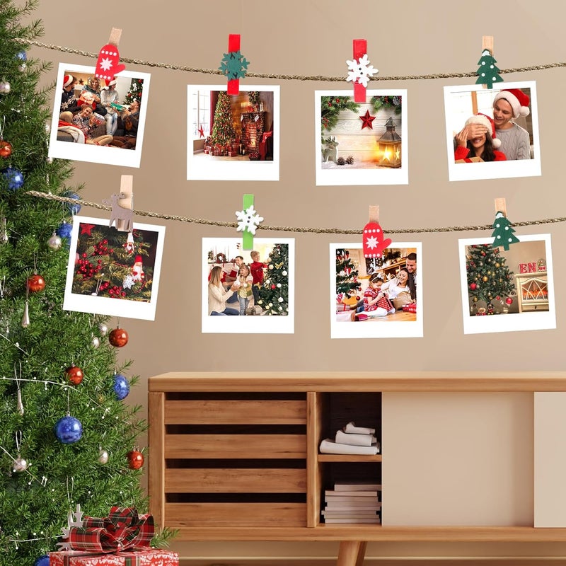 Zplontya Mini Christmas Wooden Clips 120PCS, Christmas Photo Clips, Christmas Tree Clothespins for Christmas Hanging Photos and Party Decorations - Image 4