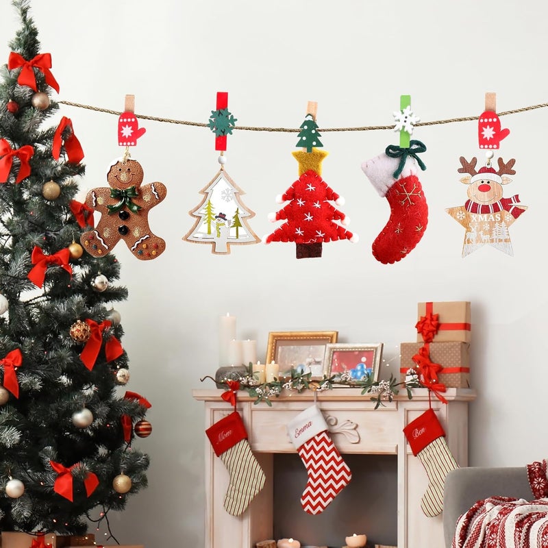 Zplontya Mini Christmas Wooden Clips 120PCS, Christmas Photo Clips, Christmas Tree Clothespins for Christmas Hanging Photos and Party Decorations - Image 5