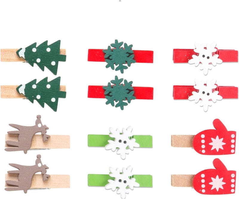 Zplontya Mini Christmas Wooden Clips 120PCS, Christmas Photo Clips, Christmas Tree Clothespins for Christmas Hanging Photos and Party Decorations - Image 2