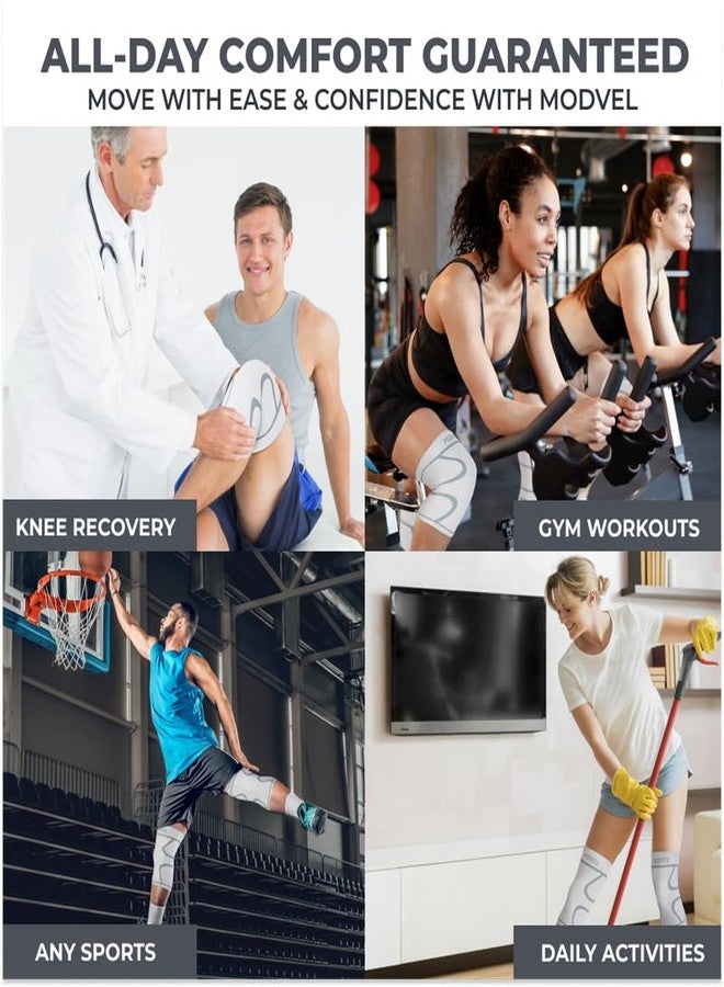 Modvel 2 Pack Knee Brace for Women & Men - Workout Knees Compression Sleeve for Knee Pain Relief Joint Support for ACL, Arthritis, Meniscus Tear Knees Brace for Sports, Rodilleras para Gym Fitness - Image 5