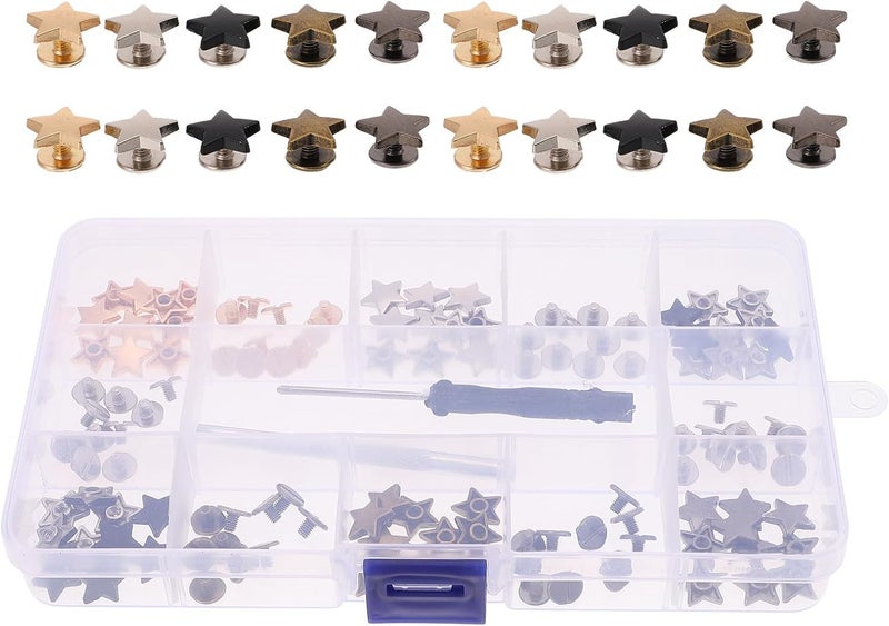 Generic 11mm Star Shape Rivets Set for DIY Leather Crafts 60pcs Studs with 2 Tools for Luggage and Bag Repair Accessories - Image 1