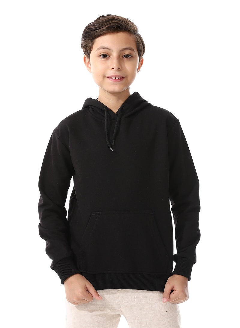 Andora Kangaroo Pockets Fleeced Boys Hoodie_ Black - Image 1
