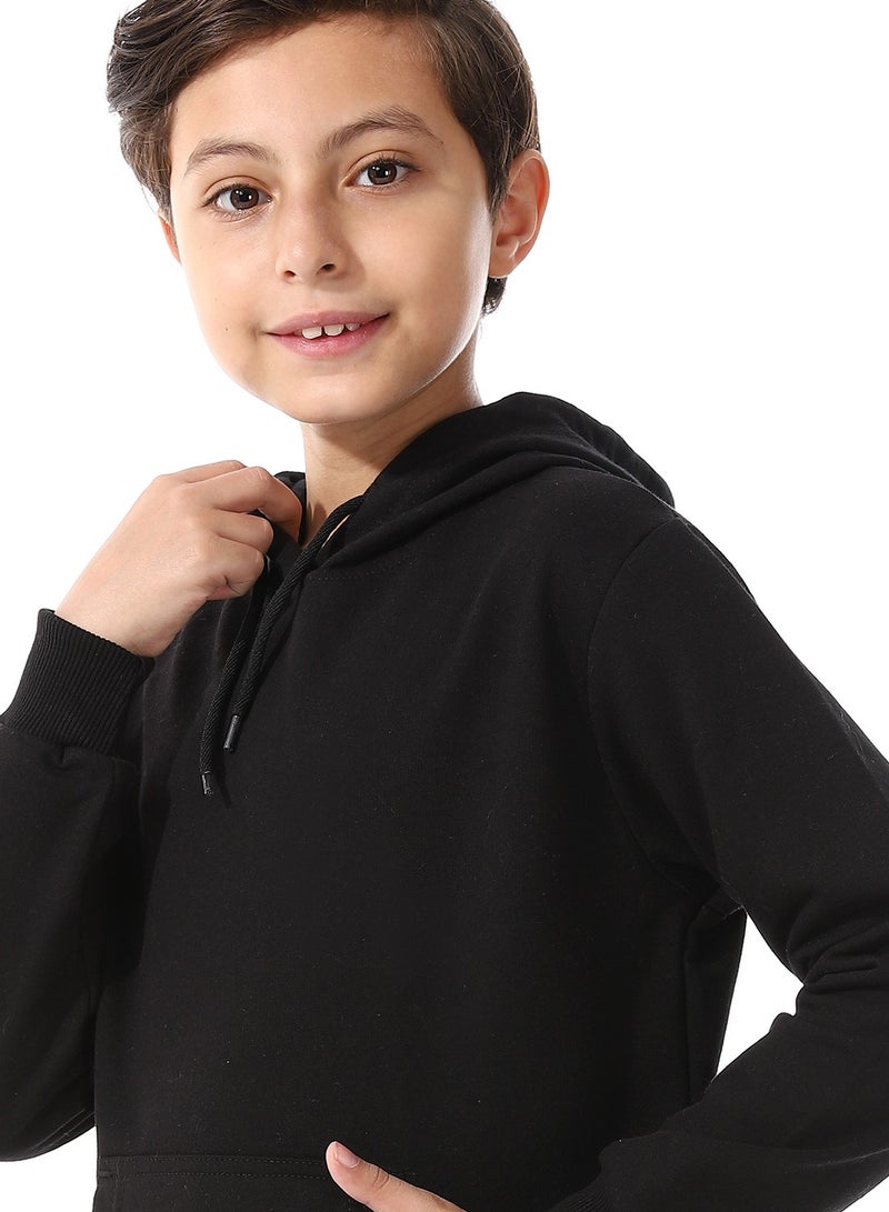 Andora Kangaroo Pockets Fleeced Boys Hoodie_ Black - Image 3