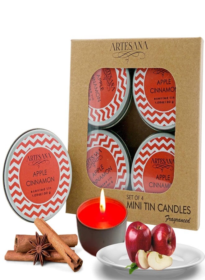 ARPHIBO 4 Mini Tin Aroma Apple Cinnamon Scented Candle for Home Decor | Best Gift for Birthday, Diwali & Christmas | Burning time - 4 Hour Each I 30 Gm Each Pack of 4 - Image 1