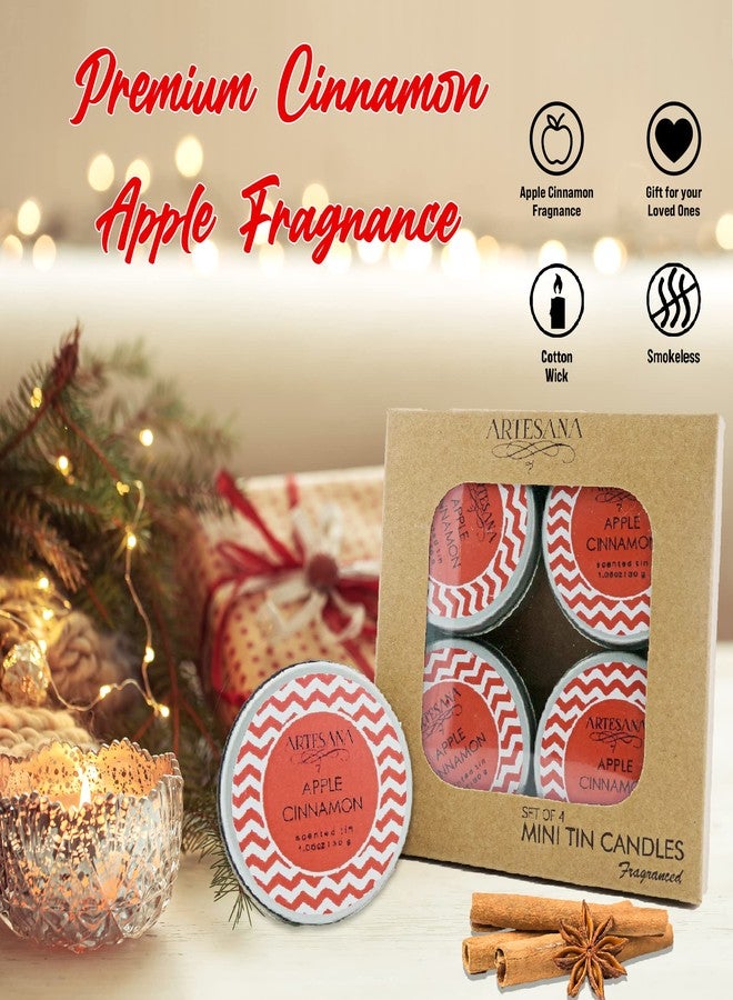 ARPHIBO 4 Mini Tin Aroma Apple Cinnamon Scented Candle for Home Decor | Best Gift for Birthday, Diwali & Christmas | Burning time - 4 Hour Each I 30 Gm Each Pack of 4 - Image 2
