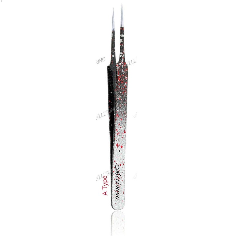 Alluring Ombre Black & Red Tweezers for Eyelash Extension for Volume Lashes 3D, 5D & 6D lashes - A TYPE STRAIGHT TWEEZERS