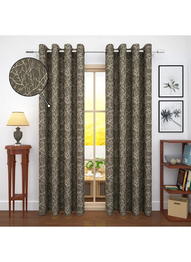 Story@Home Story@Home Room Darkening Door Curtains 7 Feet Set of 2 | Branches Design Door Curtain | Thermal Insulated Curtains | Curtains for Living Room | (116 x 215 cm, Brown) | Perfect for Home Decor  - Image 4