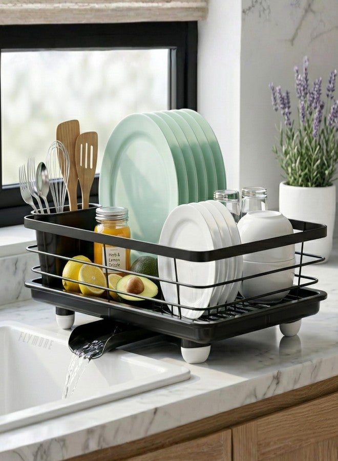 flymore Dish Drying Rack with Cutlery Holder | Heavy Stainless Steel Kitchen Drying Rack with Drain Tray & Cutlery Holder | Countertop Utensils Stand – Sink Organization & Home Décor - Image 1
