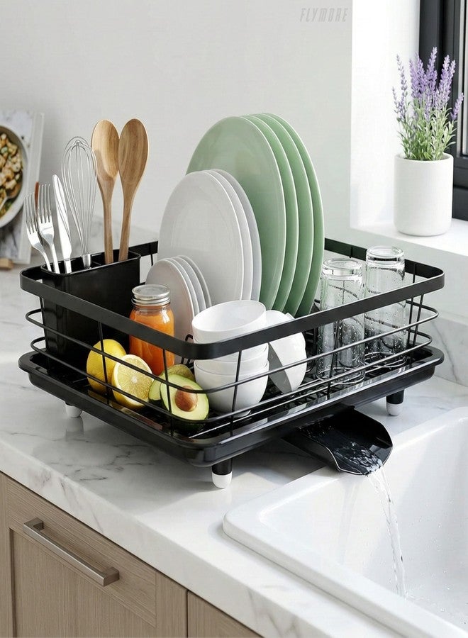 flymore Dish Drying Rack with Cutlery Holder | Heavy Stainless Steel Kitchen Drying Rack with Drain Tray & Cutlery Holder | Countertop Utensils Stand – Sink Organization & Home Décor - Image 2