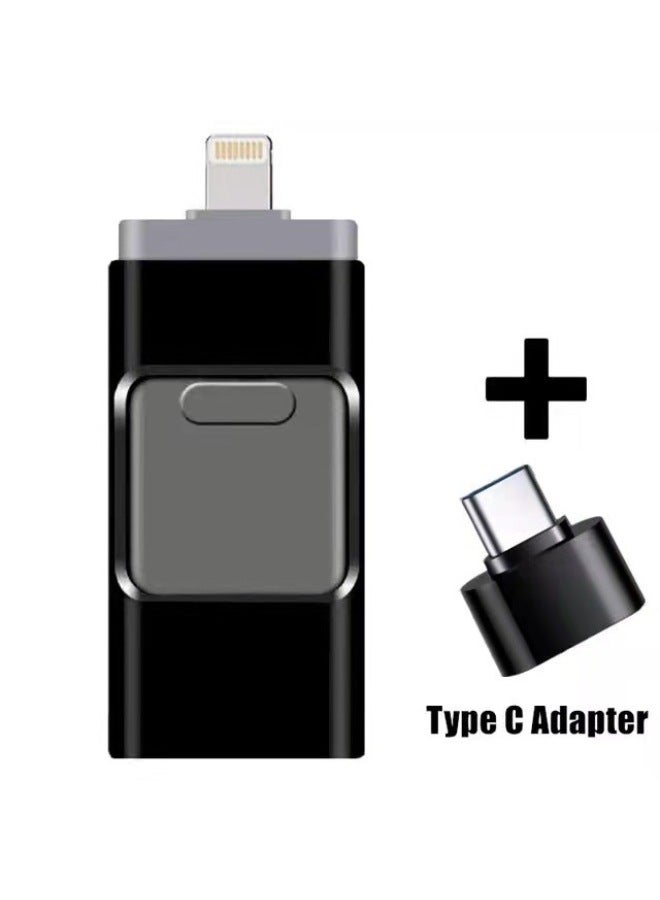 4-in-1 Usb Type-c Otg Adapter For iphone Android Computer Universal Usb Flash Drive Push-pull Design-Color:Black-Capacity:8GB  - Image 1