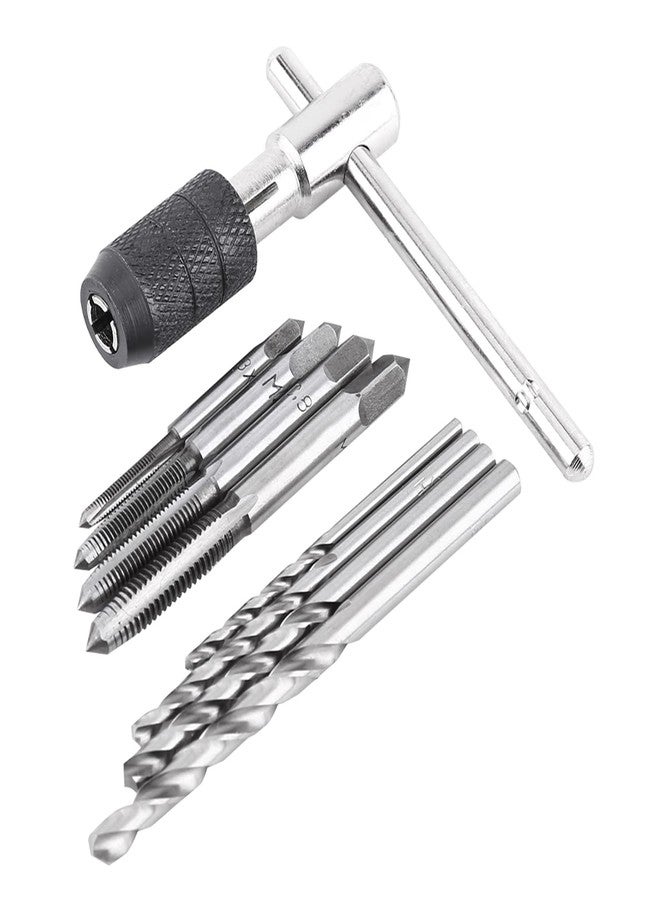 LiebeWH 9PCS T Handle Tap Wrench Kit with Screw Taps and Twist Drill Bits Threading Tapping Hand Tool Kit - Image 1