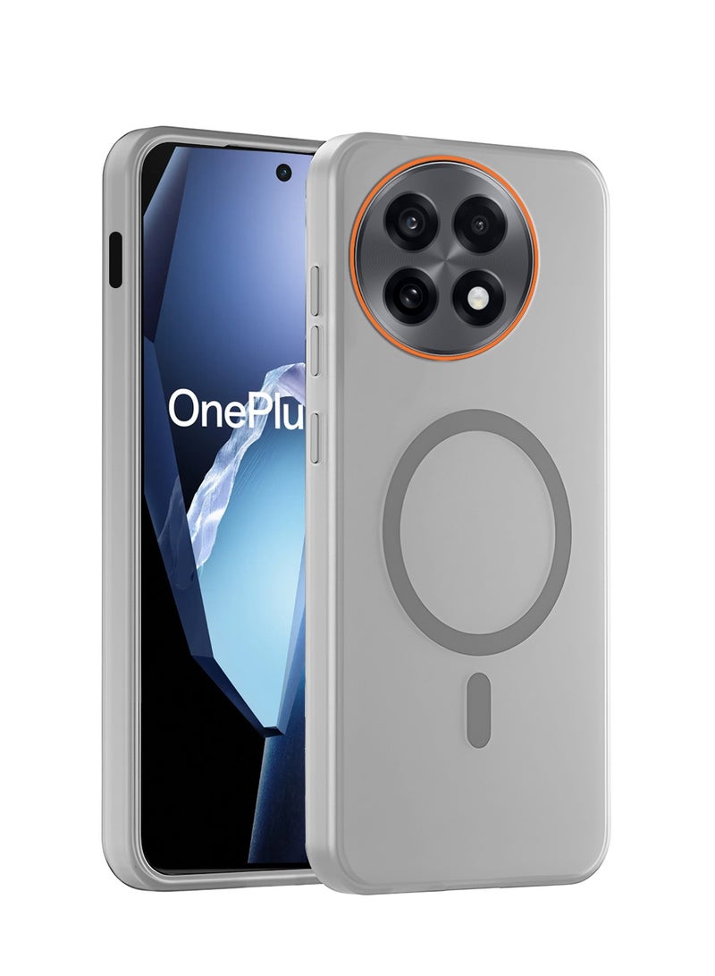 دبليو تيك جراب غطاء أنيق لهاتف OnePlus 13R 5G 2025 / OnePlus Ace 5 / OnePlus Ace 5 Pro 5G 2024 هجين شفاف مع شحن مغناطيسي وحواف كاميرا بارزة (MCMPMN) - رمادي - Image 1