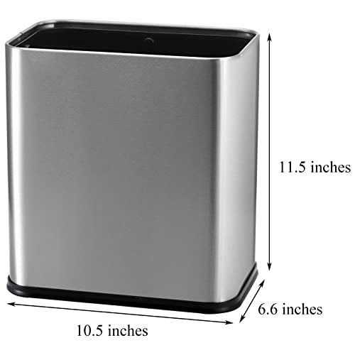 Coloch Small Metal Trash Can, 2.6 Gallon(10L) Slim Size Wastebasket for Narrow Spaces Stainless Steel Garbage Bin Silver Invisi-Overlap Open Top Rubbish Bin for Bedroom, Bedroom, Toilet, Undersink - Image 2