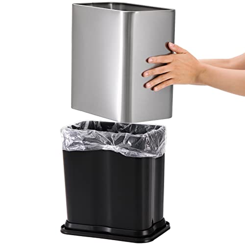Coloch Small Metal Trash Can, 2.6 Gallon(10L) Slim Size Wastebasket for Narrow Spaces Stainless Steel Garbage Bin Silver Invisi-Overlap Open Top Rubbish Bin for Bedroom, Bedroom, Toilet, Undersink - Image 3