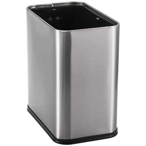 Coloch Small Metal Trash Can, 2.6 Gallon(10L) Slim Size Wastebasket for Narrow Spaces Stainless Steel Garbage Bin Silver Invisi-Overlap Open Top Rubbish Bin for Bedroom, Bedroom, Toilet, Undersink - Image 1