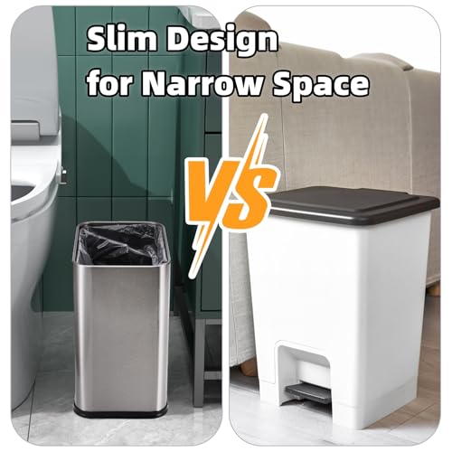 Coloch Small Metal Trash Can, 2.6 Gallon(10L) Slim Size Wastebasket for Narrow Spaces Stainless Steel Garbage Bin Silver Invisi-Overlap Open Top Rubbish Bin for Bedroom, Bedroom, Toilet, Undersink - Image 4