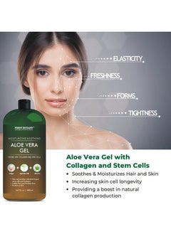 First Botany , Pure Aloe Vera Gel 100% Fresh Pure Aloe Infused With Stem Cells, Collagen Tea Tree Oil Natural Raw Moisturizer For Face Skin Body Hair Perfect For Sunburn, Acne, Razor Bumps 16.9 Fl Oz 