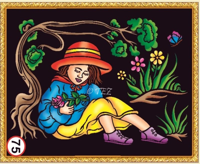 Tez DIY - Emboss Painting Kit, Girl Under Tree, Medium(13x19 inch), Design No. 75 - Image 1