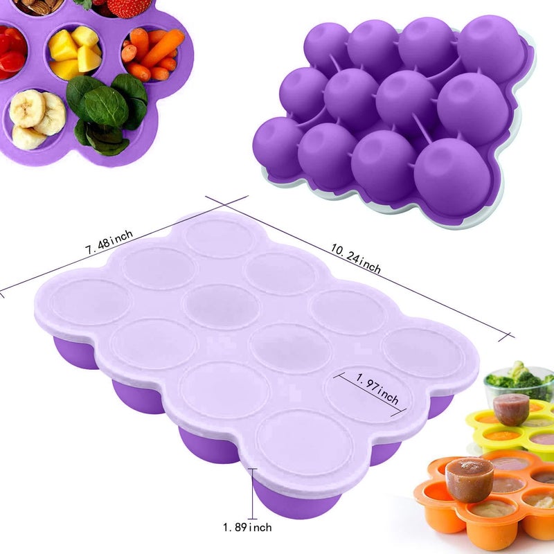 Samuelworld Baby Food Storage Container, 12 Portions x 2.5oz - BPA Free Silicone Freezer Tray with Clip-On Lid for Breast Milk Storage, Homemade Baby Food, Vegetable & Fruit Purees - Purple - Image 4