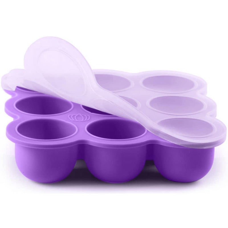 Samuelworld Baby Food Storage Container, 12 Portions x 2.5oz - BPA Free Silicone Freezer Tray with Clip-On Lid for Breast Milk Storage, Homemade Baby Food, Vegetable & Fruit Purees - Purple - Image 5
