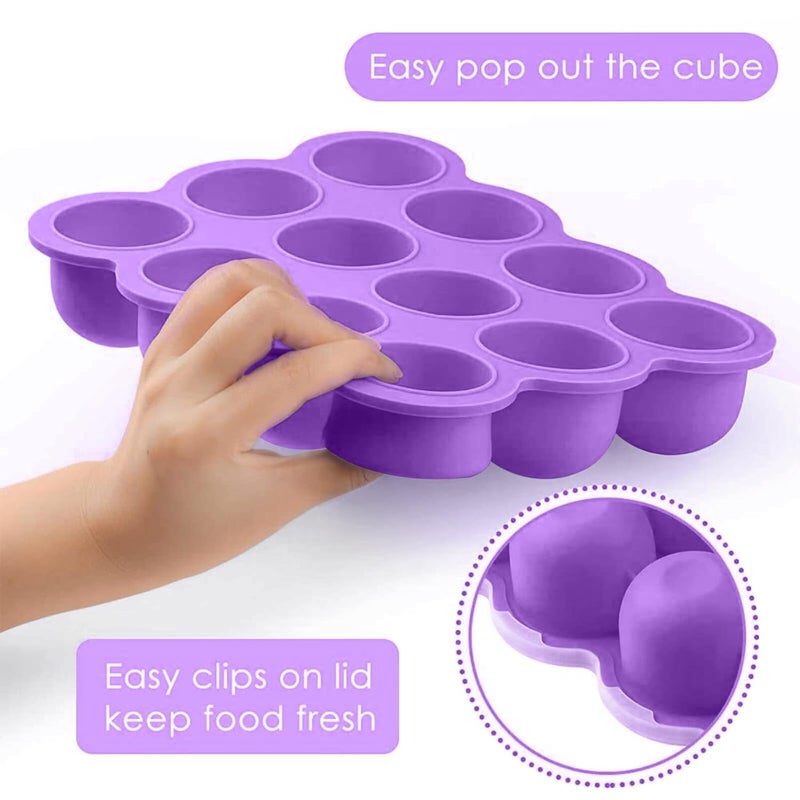 Samuelworld Baby Food Storage Container, 12 Portions x 2.5oz - BPA Free Silicone Freezer Tray with Clip-On Lid for Breast Milk Storage, Homemade Baby Food, Vegetable & Fruit Purees - Purple - Image 3