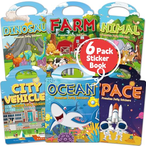 CREATIVETREES 6 Sets Reusable Sticker Book for Toddlers 36 Jelly Sticker Books for Toddler Travel Sticker Activity Toys for Kids 3 4 5 6 Years Old Girls Boys - Image 1