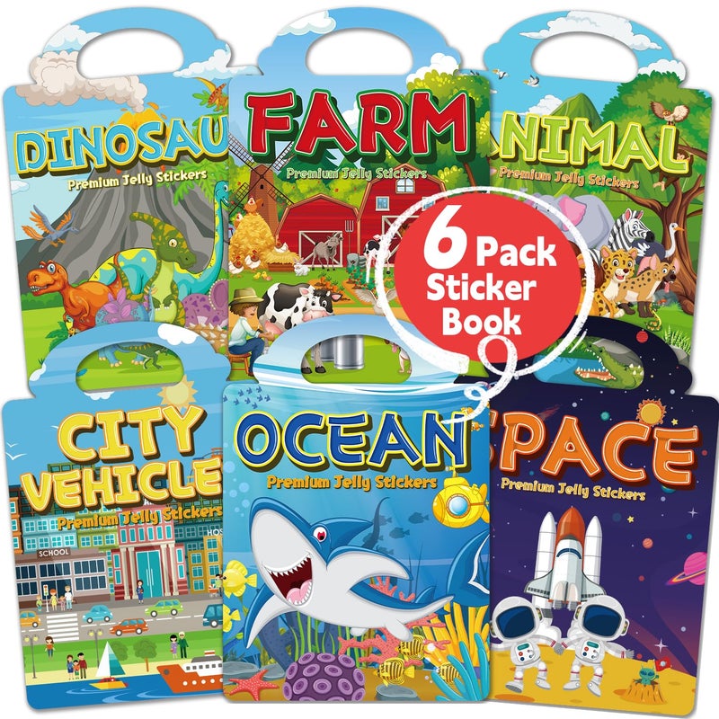 CREATIVETREES 6 Sets Reusable Sticker Book for Toddlers 36 Jelly Sticker Books for Toddler Travel Sticker Activity Toys for Kids 3 4 5 6 Years Old Girls Boys - Image 2