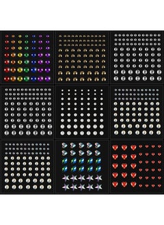 Divawoo 9 Sheets Bindi Dots Face Gems Face Jewels-Crystal Rainbow Heart Pearl Rhinestones For Women Eye Makeup Festival Accessory Nail Art Decoration  - Image 1