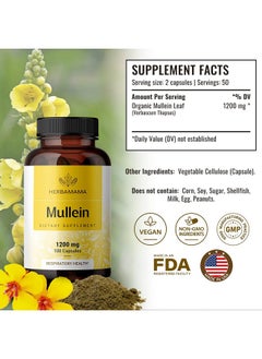 HERBAMAMA Mullein Leaf Capsules Lung Cleanse Respiratory Health Organic Mullein Leaf Extract For Lung Detox 1200Mg 100 Vegan Caps  - Image 3